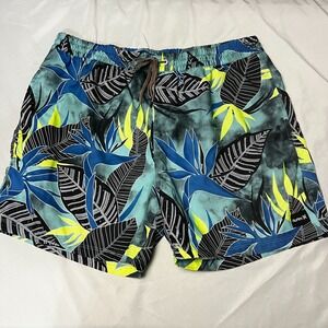 Hurley Mens Swim Trunks Tropical Leaf Floral Print Drawstring XXL 5.5 inseam‎
